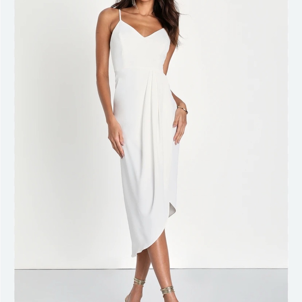 Lulus Elegant White Midi Reinette Wrap Dress